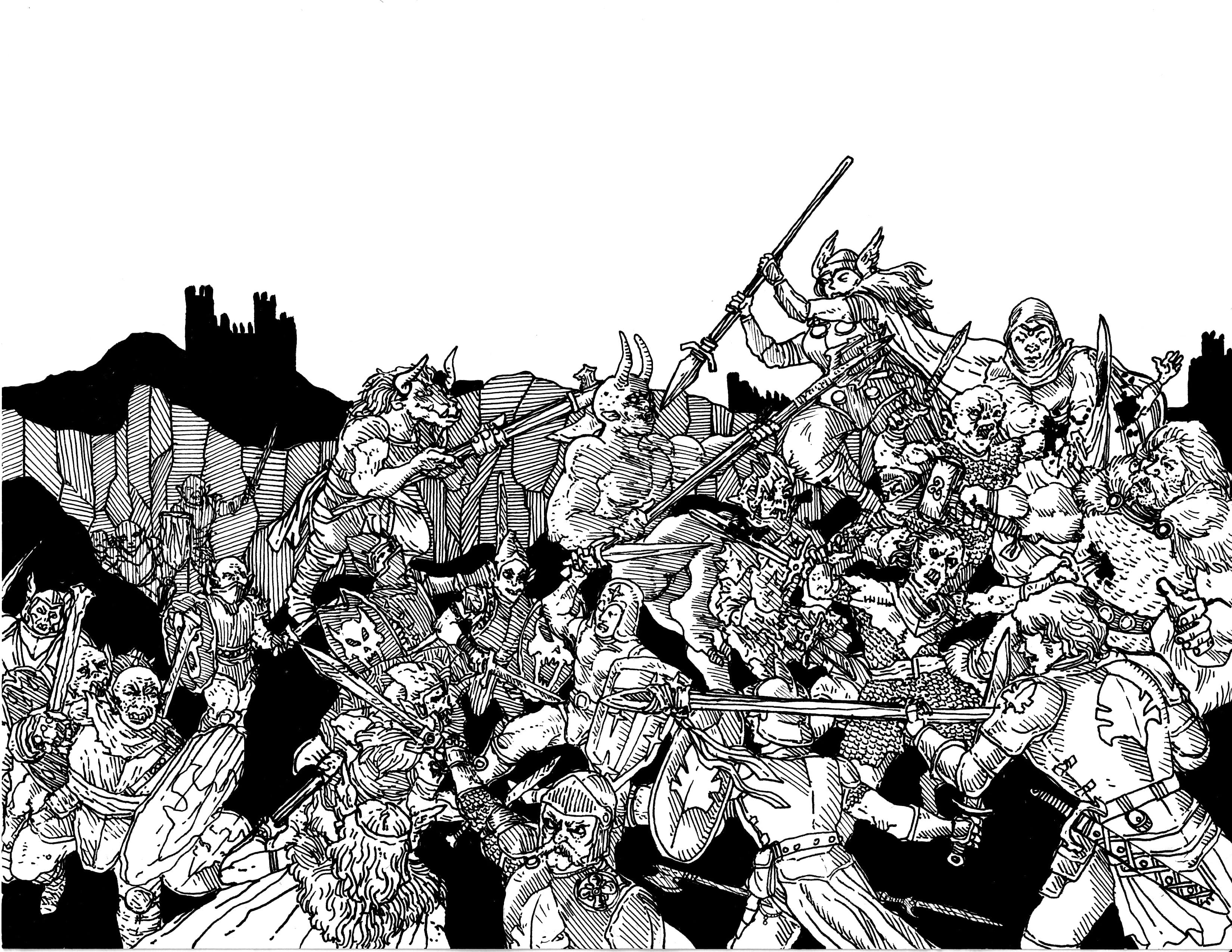 Fantasy battle scene illustration